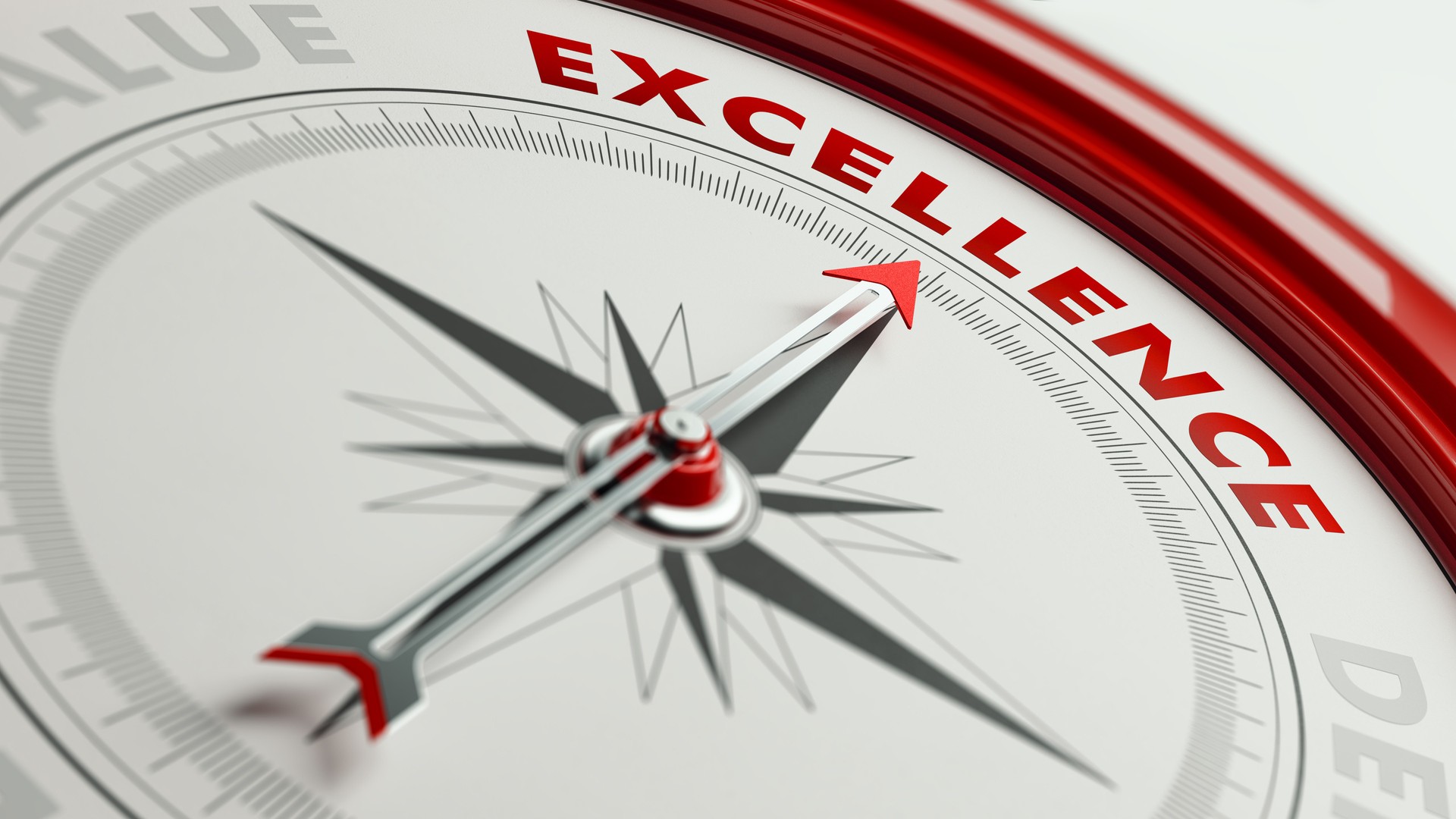 Excellence Concept: Arrow of A Compass Pointing Excellence Text